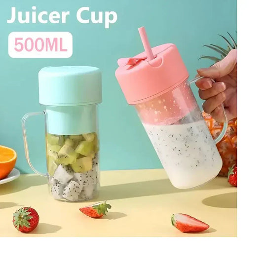 500ml Portable USB Electric Juicer with Straw - Stainless Steel Fruit Blender & Extractor